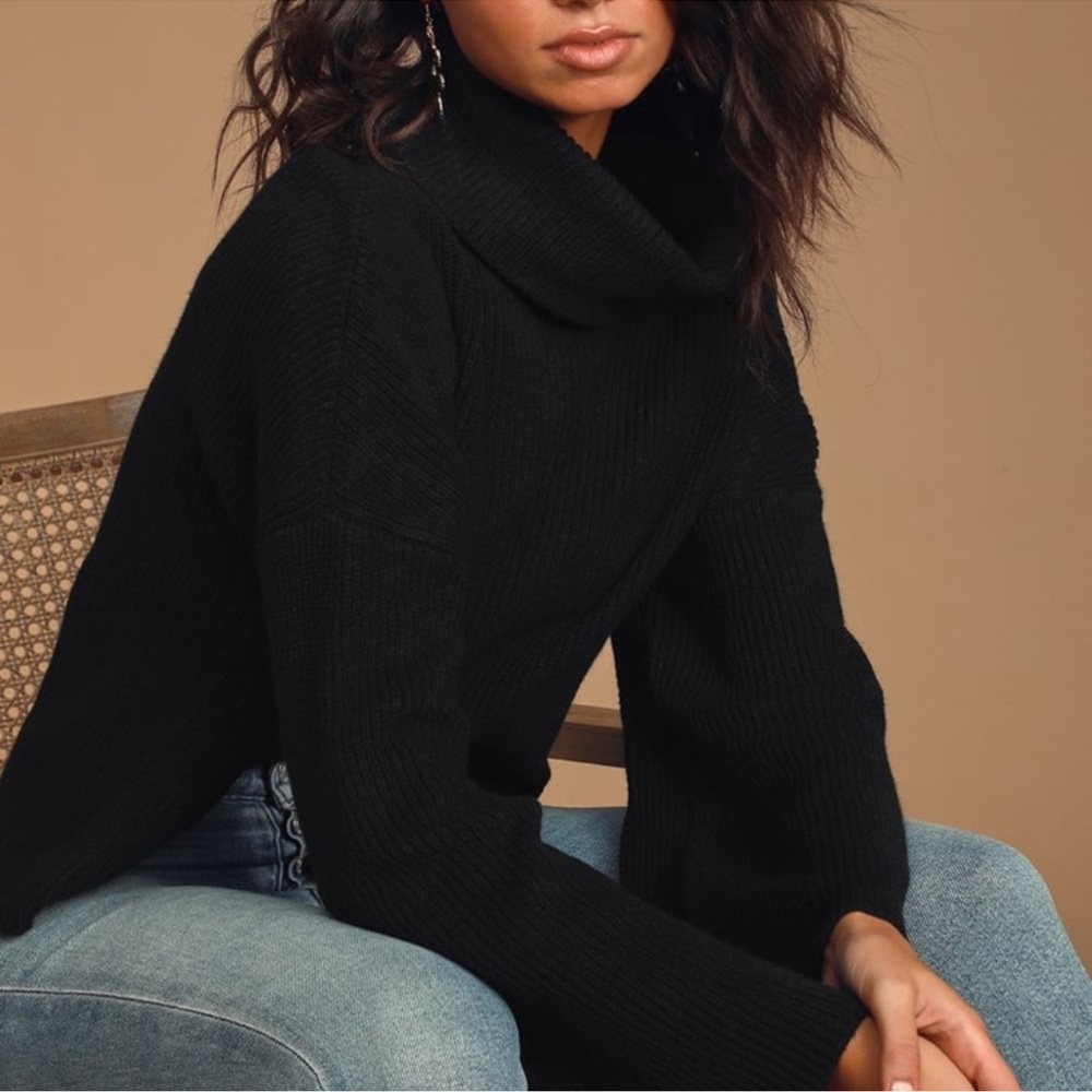 Lulus Fireside Chats Black Knit Turtleneck Sweater Size S - Picture 3 of 9